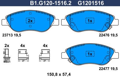 B1G12015162 GALFER Комплект тормозных колодок, дисковый тормоз