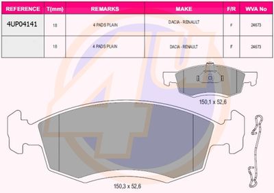 4UP04141 4u Комплект тормозных колодок, дисковый тормоз