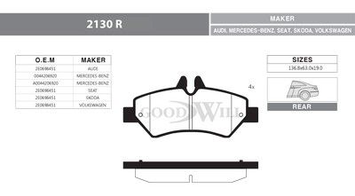 2130R GOODWILL Комплект тормозных колодок, дисковый тормоз