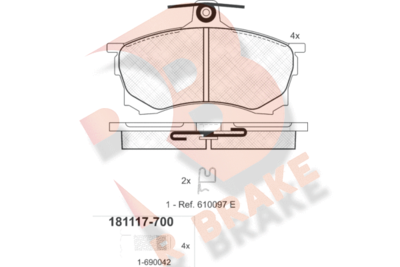 RB1117700 R BRAKE Комплект тормозных колодок, дисковый тормоз