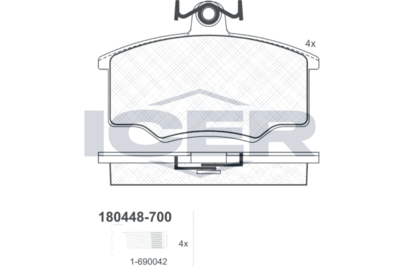 180448700 ICER Комплект тормозных колодок, дисковый тормоз