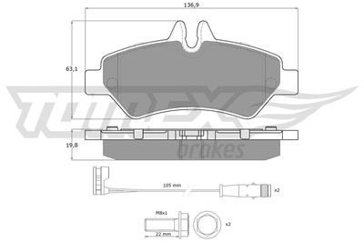 TX1427 TOMEX Brakes Комплект тормозных колодок, дисковый тормоз