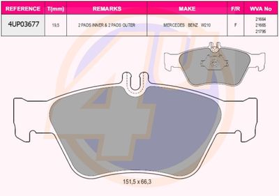 4UP03677 4u Комплект тормозных колодок, дисковый тормоз