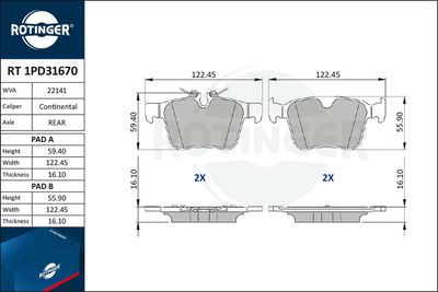 RT1PD31670 ROTINGER Комплект тормозных колодок, дисковый тормоз