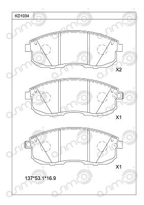 KD1034 ASIMCO Комплект тормозных колодок, дисковый тормоз