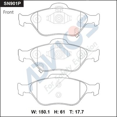 SN901P ADVICS Комплект тормозных колодок, дисковый тормоз