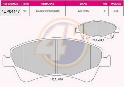 4UP04147 4u Комплект тормозных колодок, дисковый тормоз