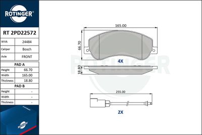 RT2PD22572 ROTINGER Комплект тормозных колодок, дисковый тормоз