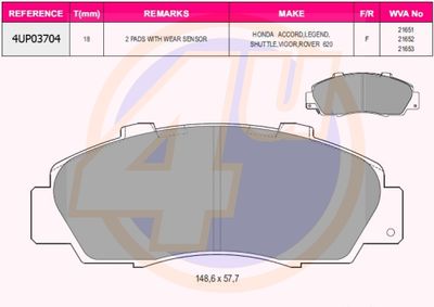 4UP03704 4u Комплект тормозных колодок, дисковый тормоз