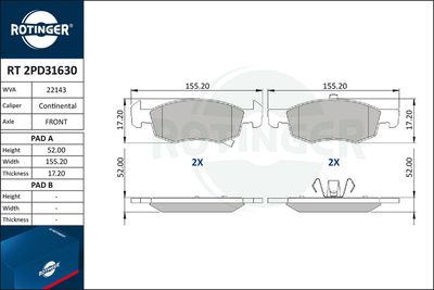 RT2PD31630 ROTINGER Комплект тормозных колодок, дисковый тормоз