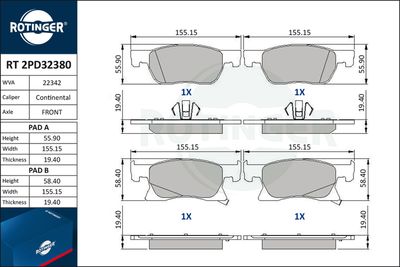 RT2PD32380 ROTINGER Комплект тормозных колодок, дисковый тормоз