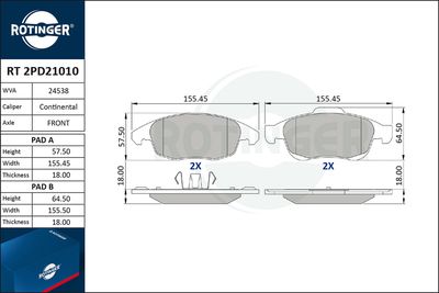 RT2PD21010 ROTINGER Комплект тормозных колодок, дисковый тормоз