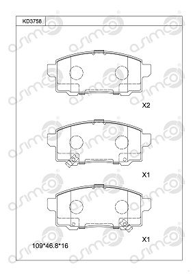 KD3758 ASIMCO Комплект тормозных колодок, дисковый тормоз