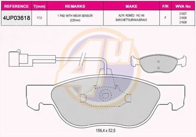 4UP03618 4u Комплект тормозных колодок, дисковый тормоз