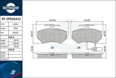 RT2PD16312 ROTINGER Комплект тормозных колодок, дисковый тормоз