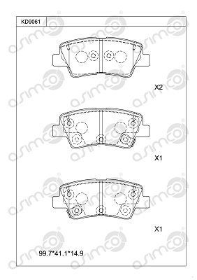 KD9061 ASIMCO Комплект тормозных колодок, дисковый тормоз