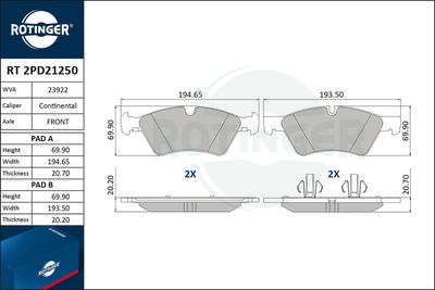 RT2PD21250 ROTINGER Комплект тормозных колодок, дисковый тормоз