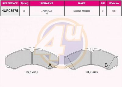 4UP03575 4u Комплект тормозных колодок, дисковый тормоз