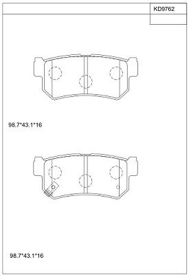 KD9762 ASIMCO Комплект тормозных колодок, дисковый тормоз