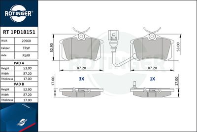 RT1PD18151 ROTINGER Комплект тормозных колодок, дисковый тормоз