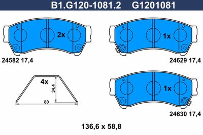 B1G12010812 GALFER Комплект тормозных колодок, дисковый тормоз