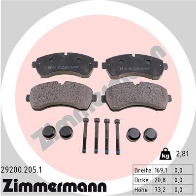 292002051 ZIMMERMANN Комплект тормозных колодок, дисковый тормоз