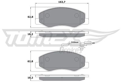 TX1649 TOMEX Brakes Комплект тормозных колодок, дисковый тормоз