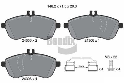 BPD1045 BENDIX Braking Комплект тормозных колодок, дисковый тормоз