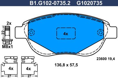 B1G10207352 GALFER Комплект тормозных колодок, дисковый тормоз