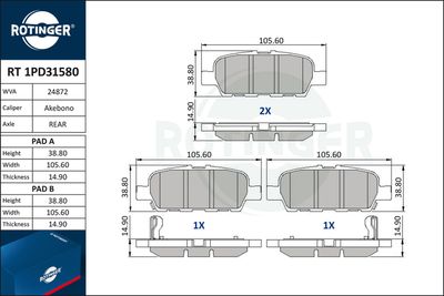 RT1PD31580 ROTINGER Комплект тормозных колодок, дисковый тормоз