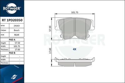 RT1PD20350 ROTINGER Комплект тормозных колодок, дисковый тормоз