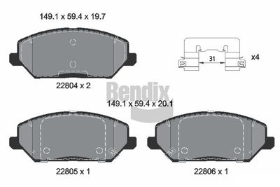 BPD1642 BENDIX Braking Комплект тормозных колодок, дисковый тормоз