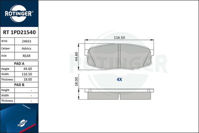 RT1PD21540 ROTINGER Комплект тормозных колодок, дисковый тормоз