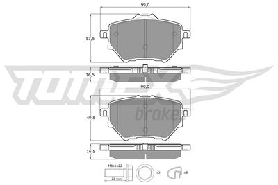 TX1836 TOMEX Brakes Комплект тормозных колодок, дисковый тормоз