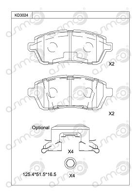 KD3024 ASIMCO Комплект тормозных колодок, дисковый тормоз