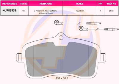 4UP03939 4u Комплект тормозных колодок, дисковый тормоз