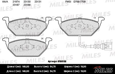 E100132 MILES Комплект тормозных колодок, дисковый тормоз