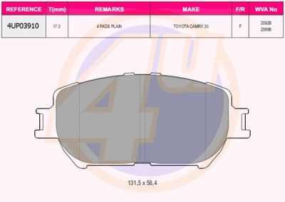 4UP03910 4u Комплект тормозных колодок, дисковый тормоз