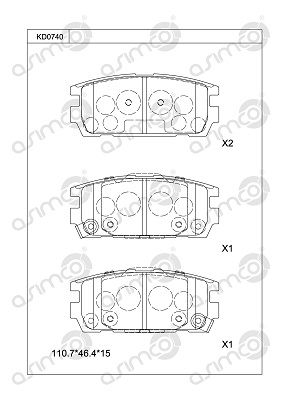 KD0740 ASIMCO Комплект тормозных колодок, дисковый тормоз