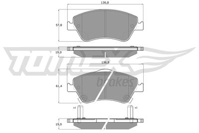 TX1645 TOMEX Brakes Комплект тормозных колодок, дисковый тормоз