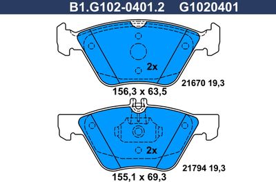 B1G10204012 GALFER Комплект тормозных колодок, дисковый тормоз