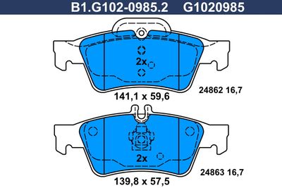 B1G10209852 GALFER Комплект тормозных колодок, дисковый тормоз