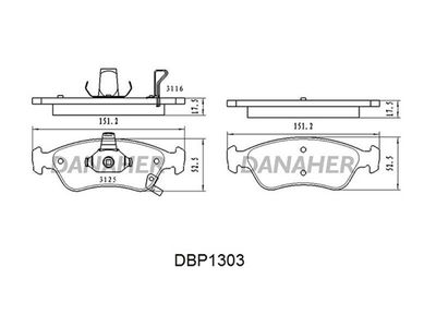 DBP1303 DANAHER Комплект тормозных колодок, дисковый тормоз