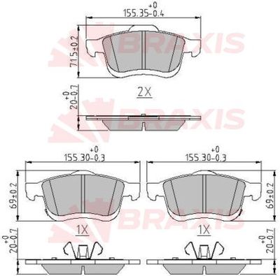 AA0637 BRAXIS Комплект тормозных колодок, дисковый тормоз