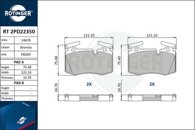 RT2PD22350 ROTINGER Комплект тормозных колодок, дисковый тормоз