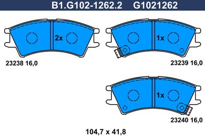 B1G10212622 GALFER Комплект тормозных колодок, дисковый тормоз