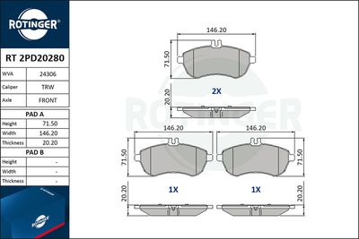 RT2PD20280 ROTINGER Комплект тормозных колодок, дисковый тормоз