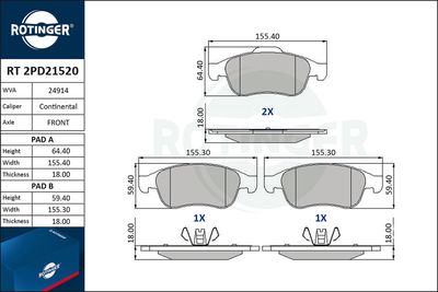 RT2PD21520 ROTINGER Комплект тормозных колодок, дисковый тормоз