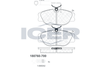 180760700 ICER Комплект тормозных колодок, дисковый тормоз