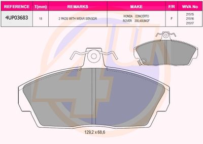 4UP03683 4u Комплект тормозных колодок, дисковый тормоз